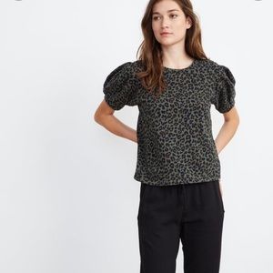 Velvet by Graham & Spencer Dahlia Leopard Print Puff Sleeve top in Olive (L)